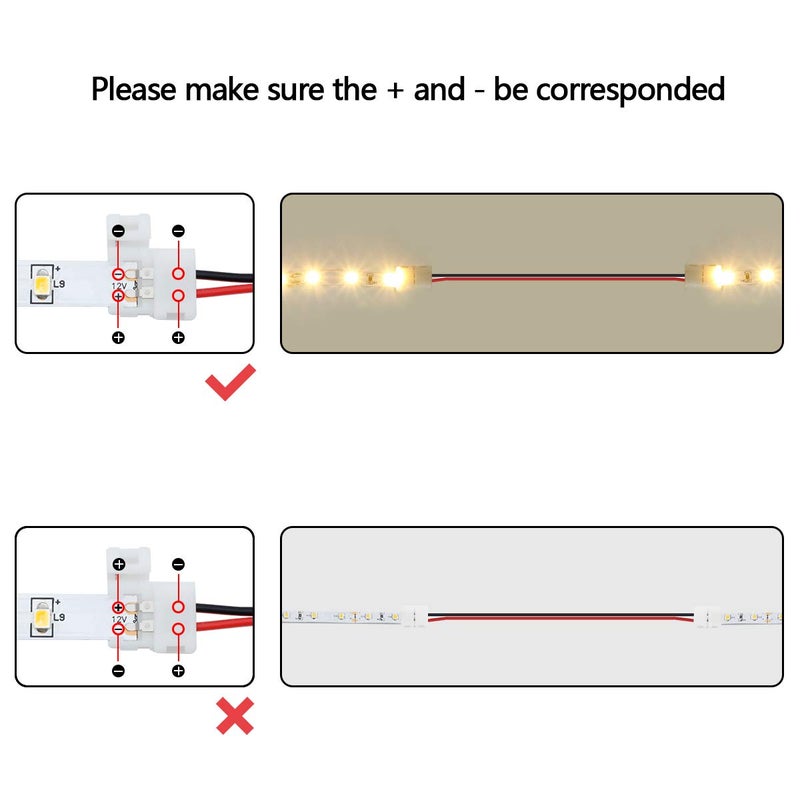 LightingWill 10pcs/Pack Strip to Strip with Wire Solderless Snap Down 2Pin Conductor LED Strip Connector for 8mm Wide 3528 2835 Single Color Flex LED Strips - Image 4